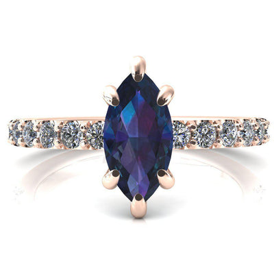 Mylene Marquise Alexandrite 6 Prong Sculptural Half Eternity Diamond Engagement Ring-FIRE & BRILLIANCE