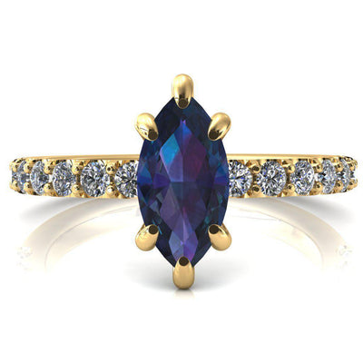 Mylene Marquise Alexandrite 6 Prong Sculptural Half Eternity Diamond Engagement Ring-FIRE & BRILLIANCE