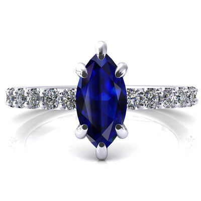 Mylene Marquise Blue Sapphire 6 Prong Sculptural Half Eternity Diamond Engagement Ring-FIRE & BRILLIANCE
