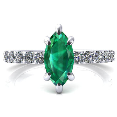 Mylene Marquise Emerald 6 Prong Sculptural Half Eternity Diamond Engagement Ring-FIRE & BRILLIANCE