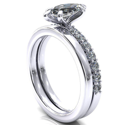 Mylene Marquise Moissanite 6 Prong Sculptural Half Eternity Diamond Engagement Ring-Custom-Made Jewelry-Fire & Brilliance ®