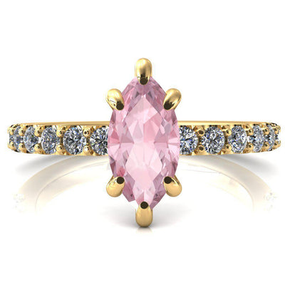 Mylene Marquise Pink Sapphire 6 Prong Sculptural Half Eternity Diamond Engagement Ring-FIRE & BRILLIANCE