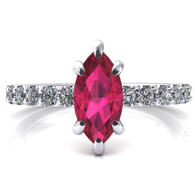 Mylene Marquise Ruby 6 Prong Sculptural Half Eternity Diamond Engagement Ring-FIRE & BRILLIANCE