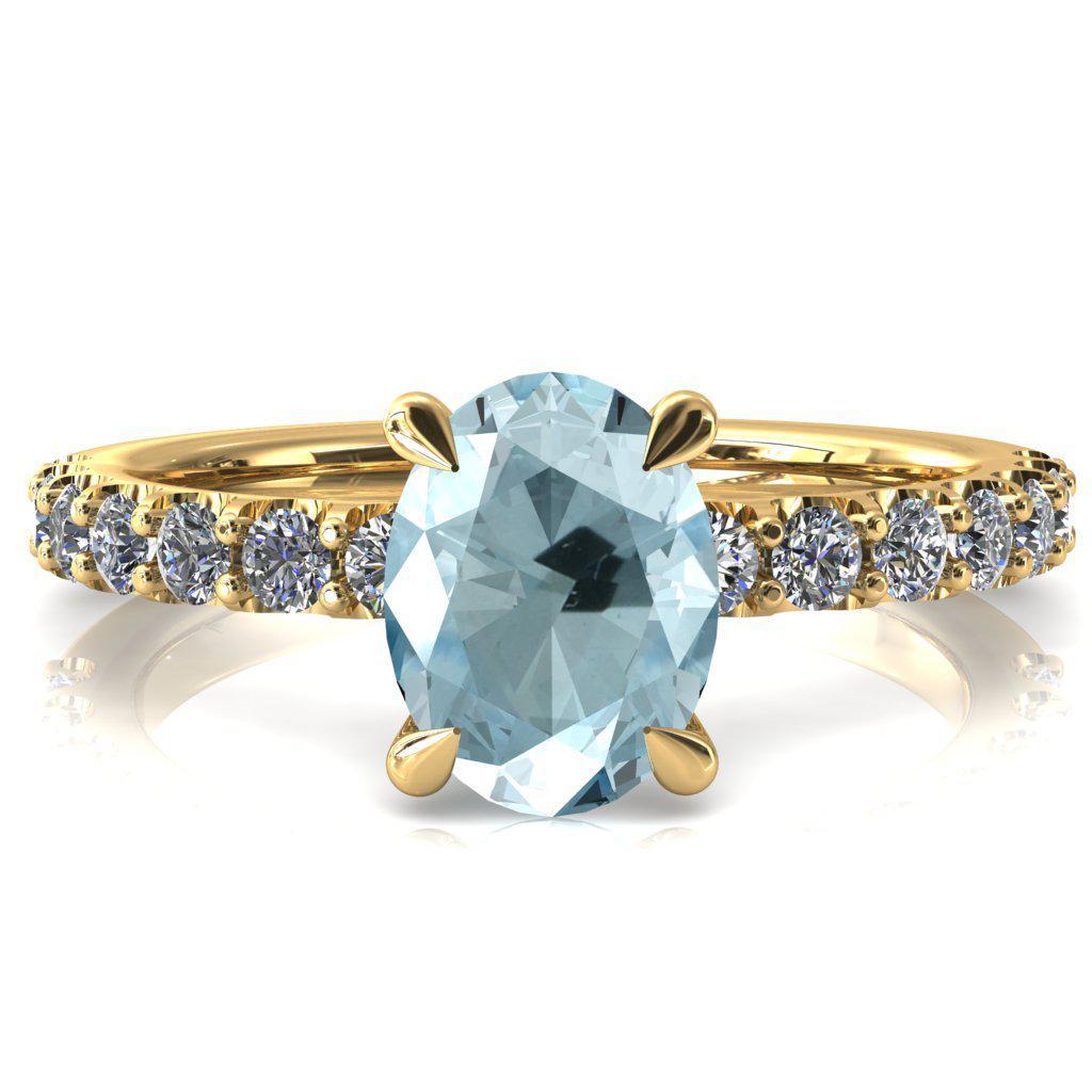 Mylene Oval Aqua Blue Spinel 4 Prong Sculptural Half Eternity Diamond Engagement Ring-FIRE & BRILLIANCE