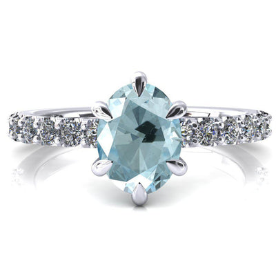 Mylene Oval Aqua Blue Spinel 6 Prong Sculptural Half Eternity Diamond Engagement Ring-FIRE & BRILLIANCE