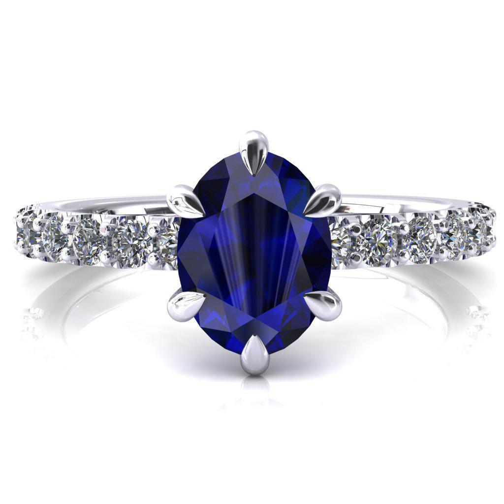 Mylene Oval Blue Sapphire 6 Prong Sculptural Half Eternity Diamond Engagement Ring-FIRE & BRILLIANCE