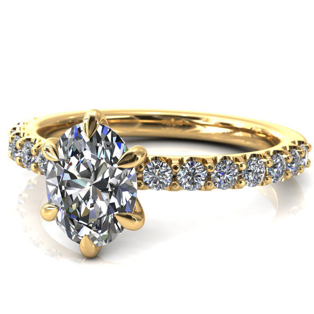 Mylene Oval Moissanite 6 Prong Sculptural Half Eternity Diamond Engagement Ring-Custom-Made Jewelry-Fire & Brilliance ®