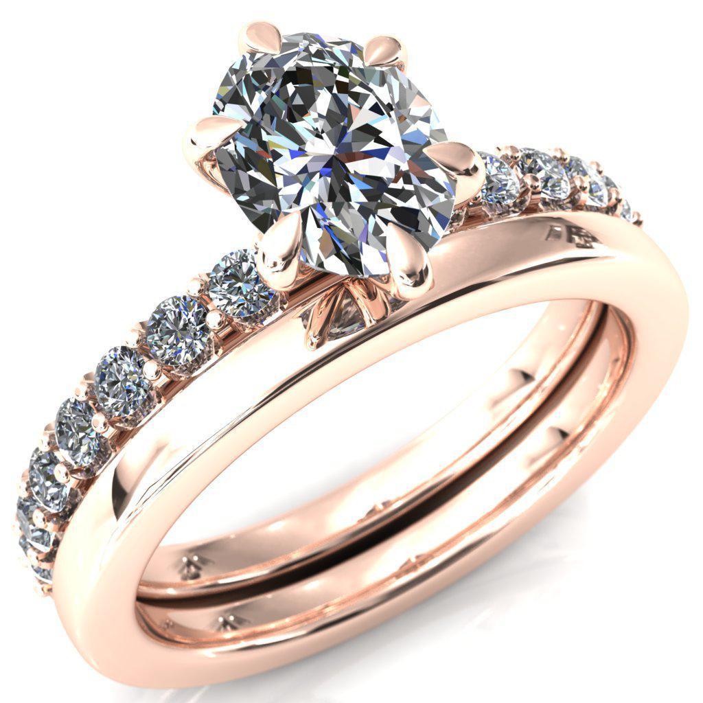 Mylene Oval Moissanite 6 Prong Sculptural Half Eternity Diamond Engagement Ring-Custom-Made Jewelry-Fire & Brilliance ®
