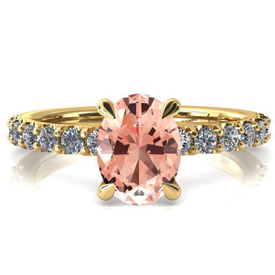 Mylene Oval Champagne Sapphire 4 Prong Sculptural Half Eternity Diamond Engagement Ring-FIRE & BRILLIANCE