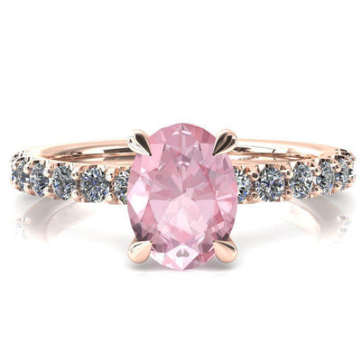 Mylene Oval Pink Sapphire 4 Prong Sculptural Half Eternity Diamond Engagement Ring-FIRE & BRILLIANCE