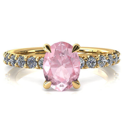 Mylene Oval Pink Sapphire 4 Prong Sculptural Half Eternity Diamond Engagement Ring-FIRE & BRILLIANCE