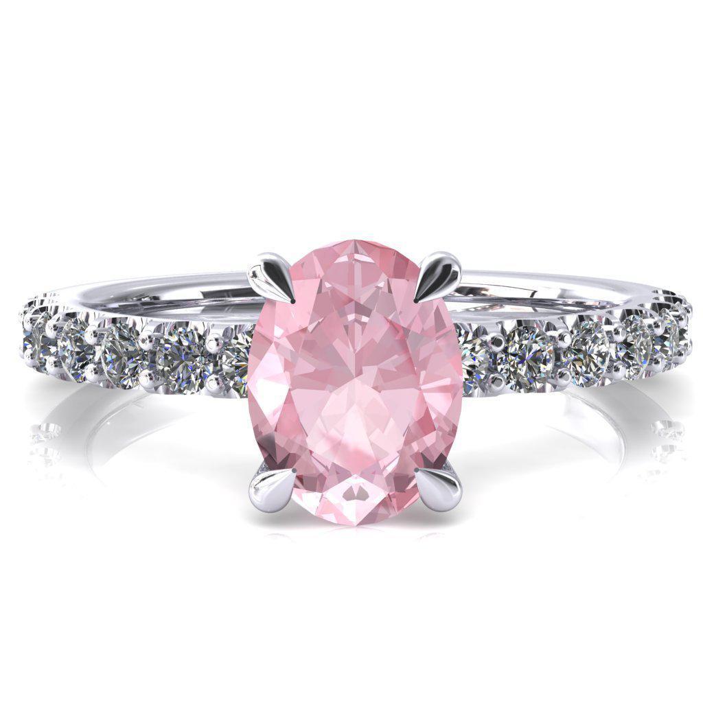 Mylene Oval Pink Sapphire 4 Prong Sculptural Half Eternity Diamond Engagement Ring-FIRE & BRILLIANCE