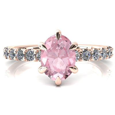 Mylene Oval Pink Sapphire 6 Prong Sculptural Half Eternity Diamond Engagement Ring-FIRE & BRILLIANCE