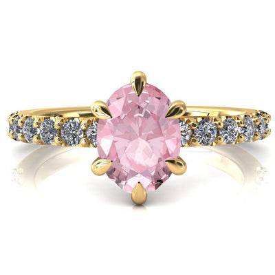 Mylene Oval Pink Sapphire 6 Prong Sculptural Half Eternity Diamond Engagement Ring-FIRE & BRILLIANCE