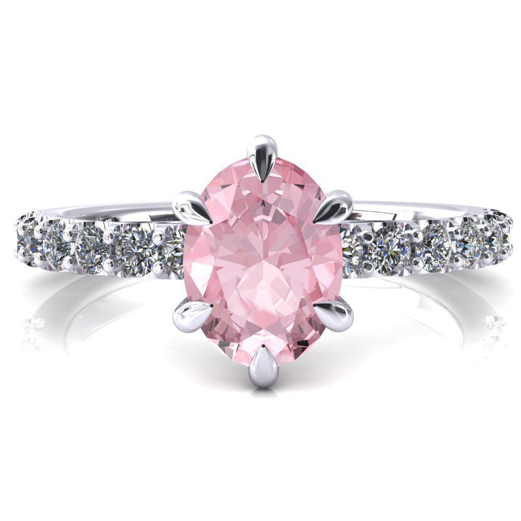 Mylene Oval Pink Sapphire 6 Prong Sculptural Half Eternity Diamond Engagement Ring-FIRE & BRILLIANCE