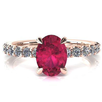 Mylene Oval Ruby 4 Prong Sculptural Half Eternity Diamond Engagement Ring-FIRE & BRILLIANCE