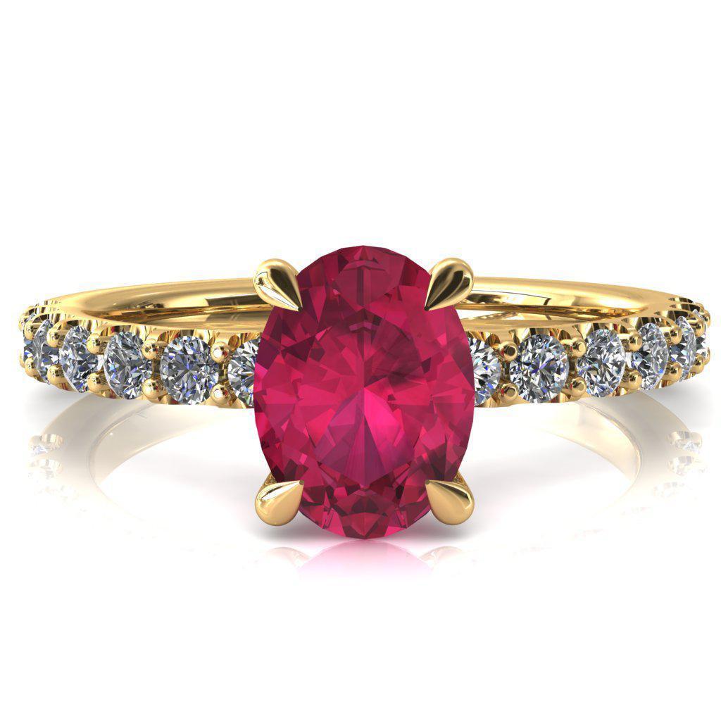 Mylene Oval Ruby 4 Prong Sculptural Half Eternity Diamond Engagement Ring-FIRE & BRILLIANCE