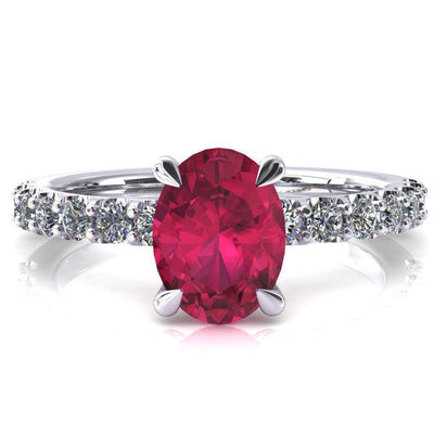 Mylene Oval Ruby 4 Prong Sculptural Half Eternity Diamond Engagement Ring-FIRE & BRILLIANCE