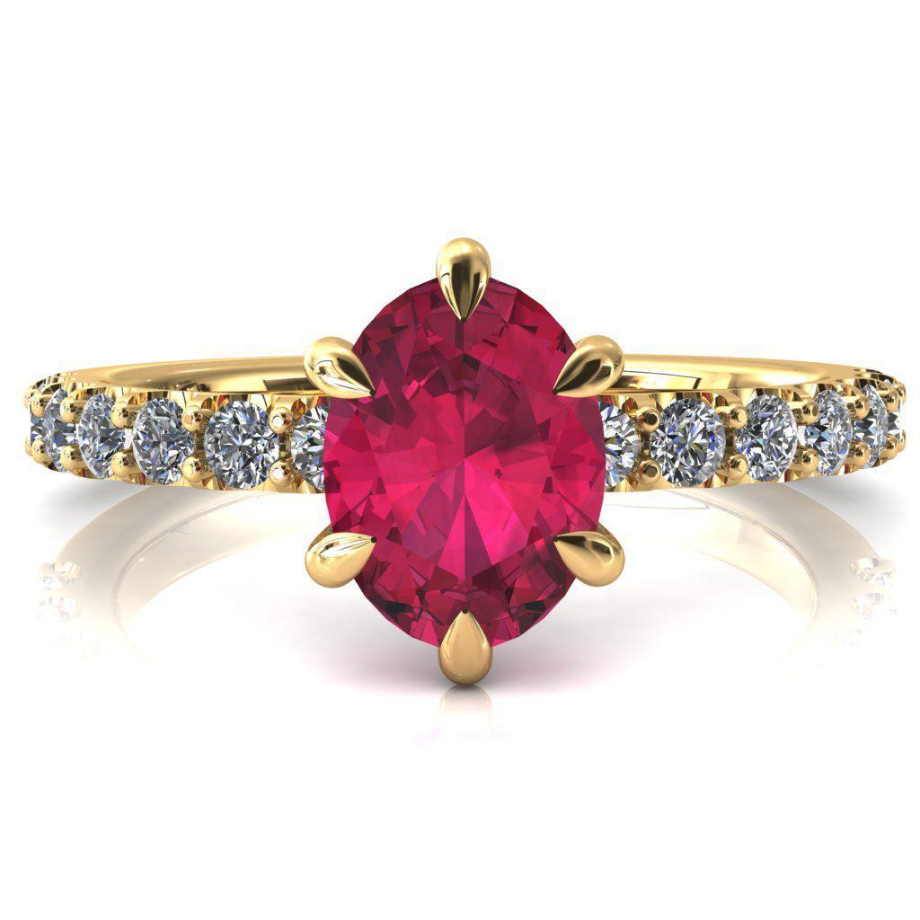 Mylene Oval Ruby 6 Prong Sculptural Half Eternity Diamond Engagement Ring-FIRE & BRILLIANCE