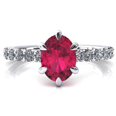 Mylene Oval Ruby 6 Prong Sculptural Half Eternity Diamond Engagement Ring-FIRE & BRILLIANCE