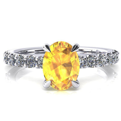 Mylene Oval Yellow Sapphire 4 Prong Sculptural Half Eternity Diamond Engagement Ring-FIRE & BRILLIANCE