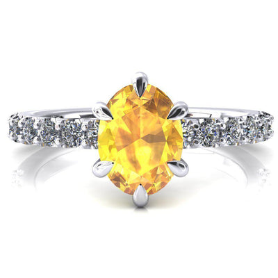 Mylene Oval Yellow Sapphire 6 Prong Sculptural Half Eternity Diamond Engagement Ring-FIRE & BRILLIANCE