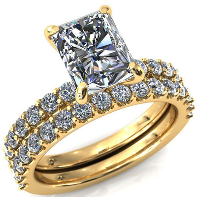 Mylene Radiant Moissanite 4 Prong Sculptural Half Eternity Diamond Engagement Ring-Custom-Made Jewelry-Fire & Brilliance ®