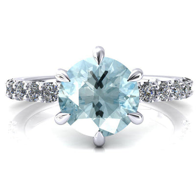 Mylene Round Aqua Blue Spinel 6 Prong Sculptural Half Eternity Diamond Engagement Ring-FIRE & BRILLIANCE