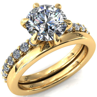 Mylene Round Moissanite 6 Prong Sculptural Half Eternity Diamond Engagement Ring-Custom-Made Jewelry-Fire & Brilliance ®
