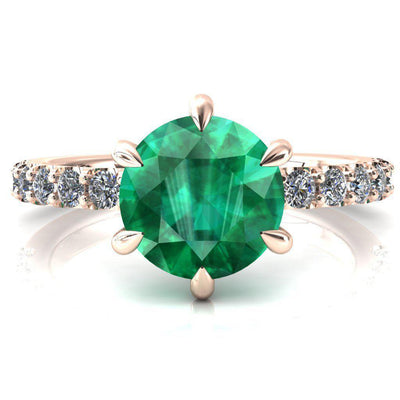 Mylene Round Emerald 6 Prong Sculptural Half Eternity Diamond Engagement Ring-FIRE & BRILLIANCE