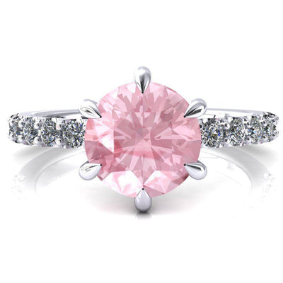 Mylene Round Pink Sapphire 6 Prong Sculptural Half Eternity Diamond Engagement Ring-FIRE & BRILLIANCE