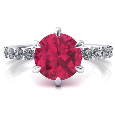 Mylene Round Ruby 6 Prong Sculptural Half Eternity Diamond Engagement Ring-FIRE & BRILLIANCE