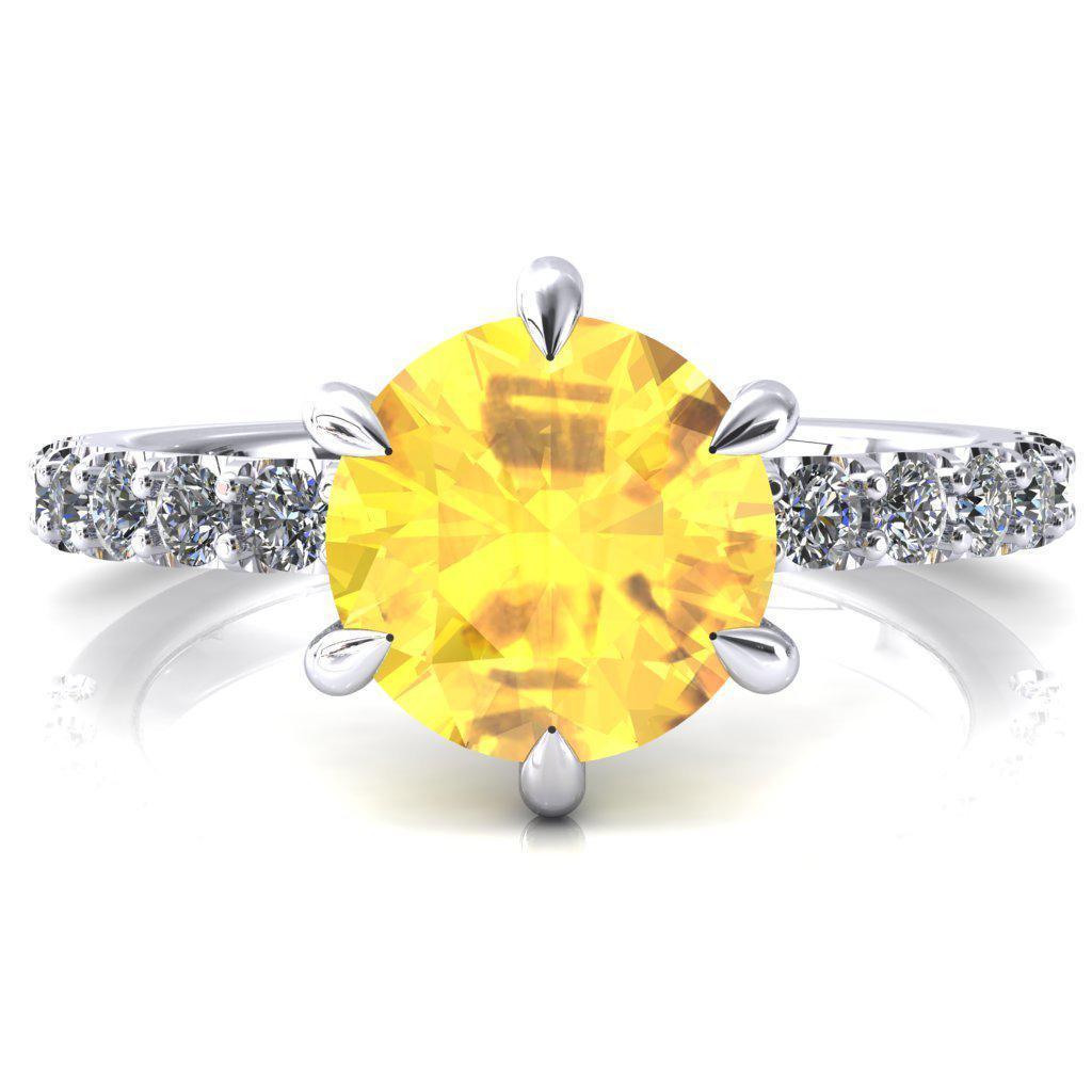 Mylene Round Yellow Sapphire 6 Prong Sculptural Half Eternity Diamond Engagement Ring-FIRE & BRILLIANCE