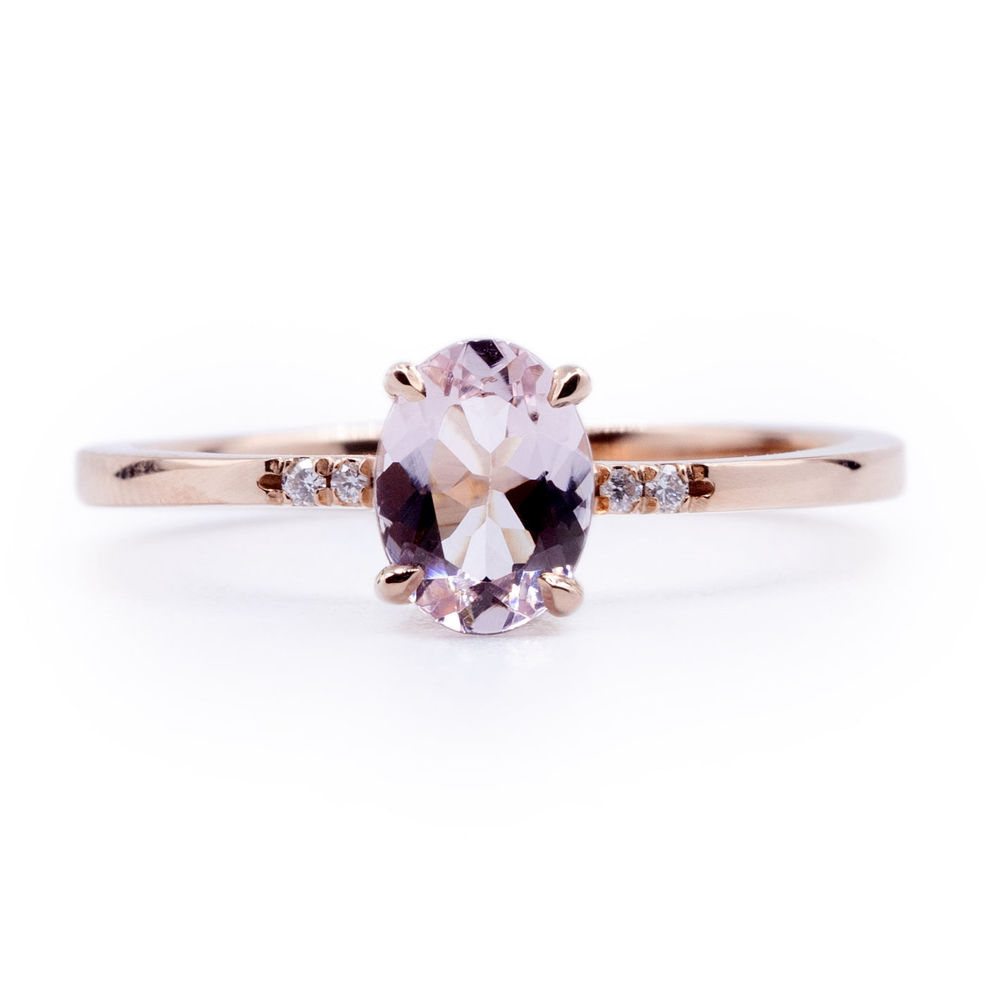 Oval Morganite Ring with Petite Diamond Accents & Hidden Halo