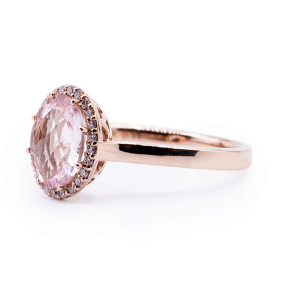 Oval Morganite with Diamond Accented Halo Ring