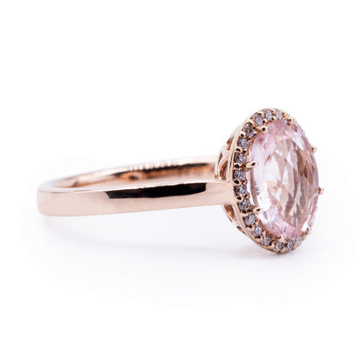 Oval Morganite with Diamond Accented Halo Ring