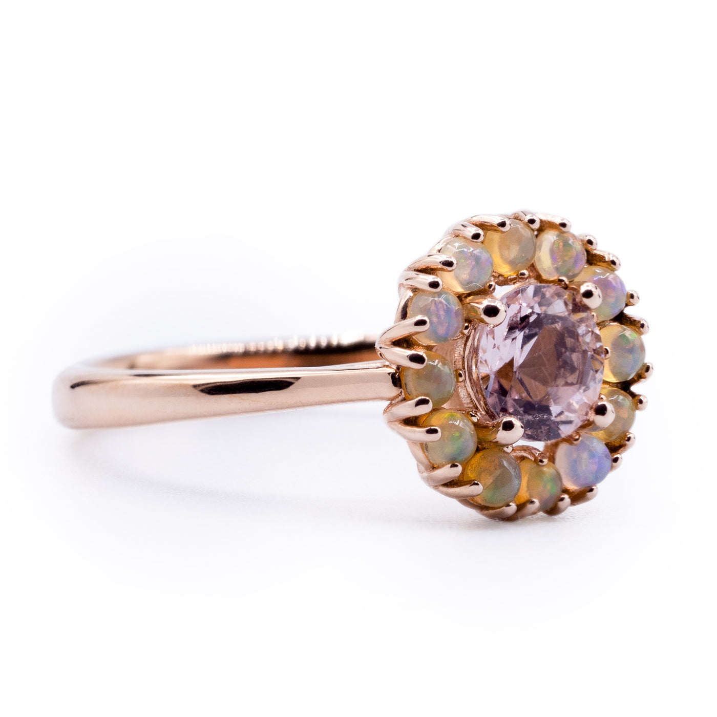 Round Morganite Setting with Opal Accented Halo Ring