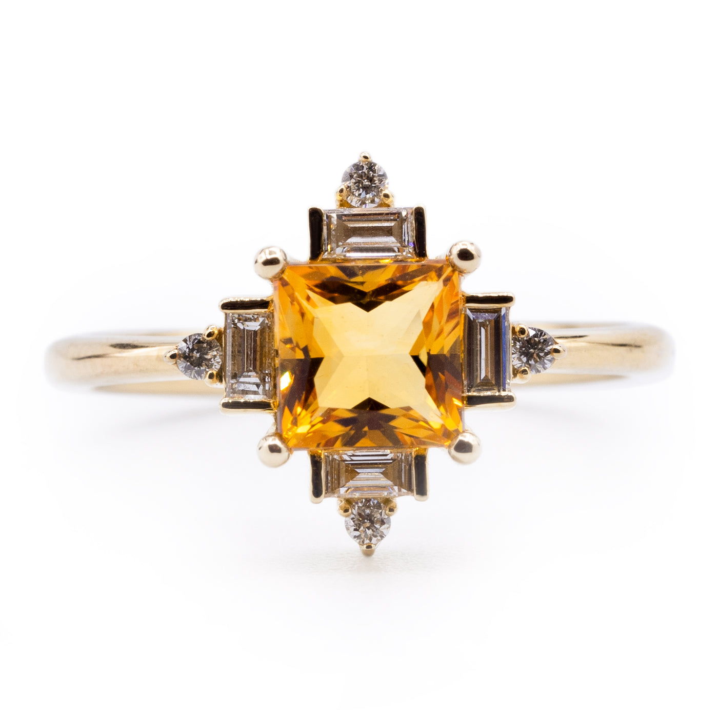 Square Citrine Setting with Geometric Diamond Accented Halo Ring
