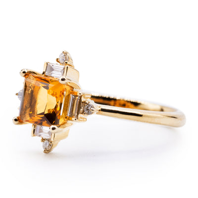 Square Citrine Setting with Geometric Diamond Accented Halo Ring