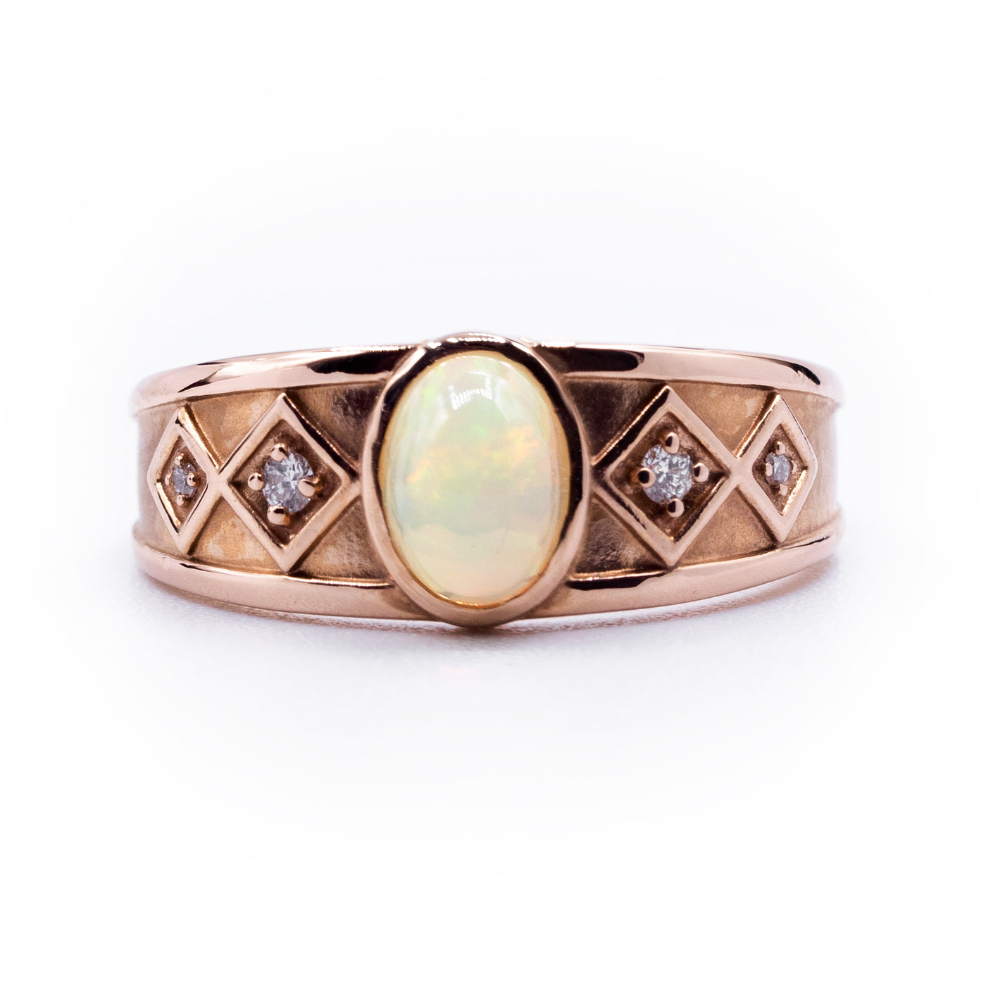 Natural White Ethiopian Opal & Diamond Ring