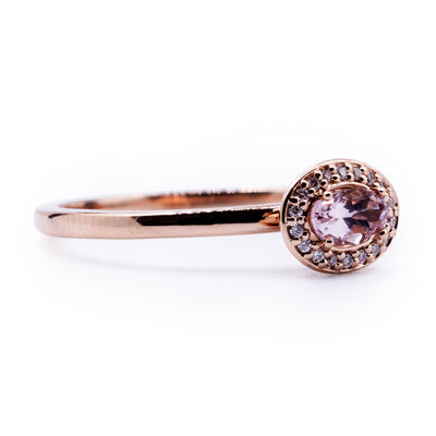 Oval Natural Morganite East West Setting with Diamond Accented Halo
