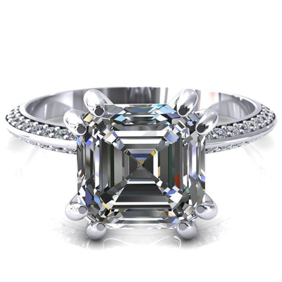 Nancy Asscher Moissanite 4 Double Prong 1/2 Eternity Diamond Knife Shank Accent Engagement Ring-Custom-Made Jewelry-Fire & Brilliance ®