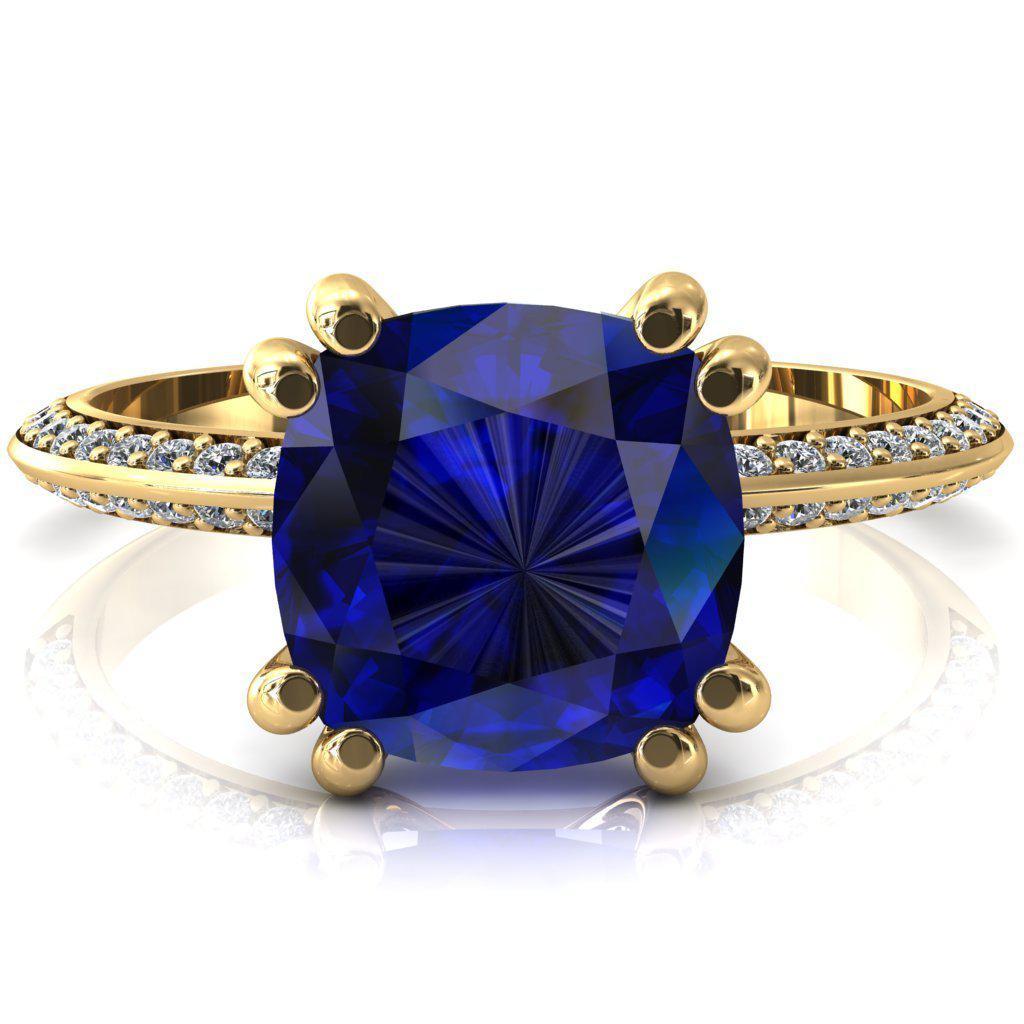 Nancy Cushion Blue Sapphire 4 Double Prong 1/2 Eternity Diamond Knife Shank Accent Engagement Ring-FIRE & BRILLIANCE