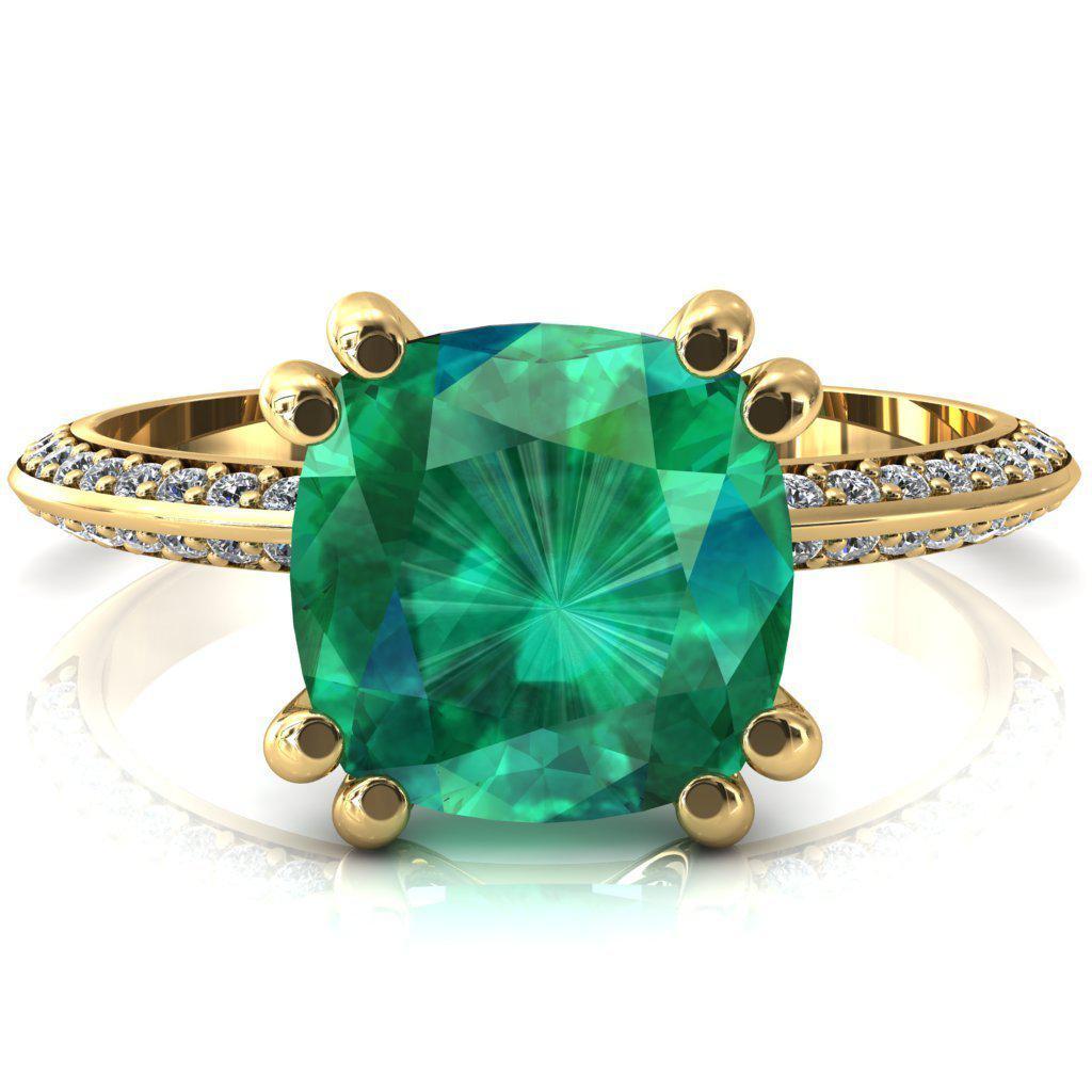 Nancy Cushion Emerald 4 Double Prong 1/2 Eternity Diamond Knife Shank Accent Engagement Ring-FIRE & BRILLIANCE