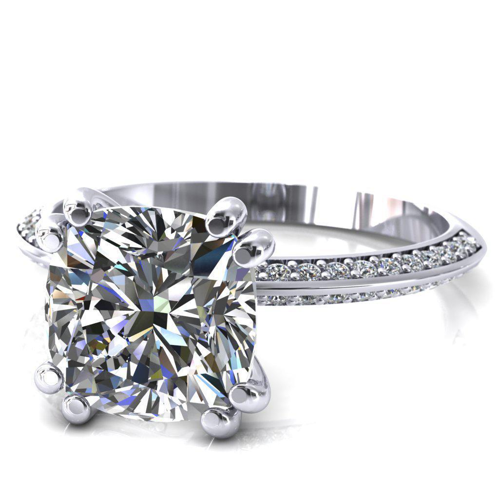 Nancy Cushion Moissanite 4 Double Prong 1/2 Eternity Diamond Knife Shank Accent Engagement Ring-Custom-Made Jewelry-Fire & Brilliance ®
