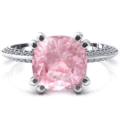 Nancy Cushion Pink Sapphire 4 Double Prong 1/2 Eternity Diamond Knife Shank Accent Engagement Ring-FIRE & BRILLIANCE