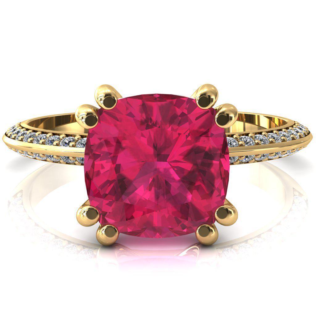 Nancy Cushion Ruby 4 Double Prong 1/2 Eternity Diamond Knife Shank Accent Engagement Ring-FIRE & BRILLIANCE