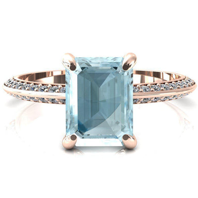 Nancy Emerald Aqua Blue Spinel 4 Prong 1/2 Eternity Diamond Knife Shank Accent Engagement Ring-FIRE & BRILLIANCE
