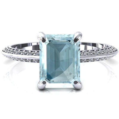 Nancy Emerald Aqua Blue Spinel 4 Prong 1/2 Eternity Diamond Knife Shank Accent Engagement Ring-FIRE & BRILLIANCE