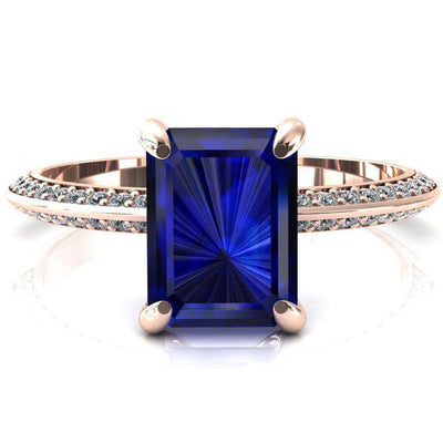 Nancy Emerald Blue Sapphire 4 Prong 1/2 Eternity Diamond Knife Shank Accent Engagement Ring-FIRE & BRILLIANCE